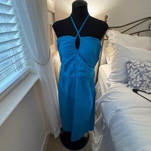 LOFT poplin Halter Blue Dress